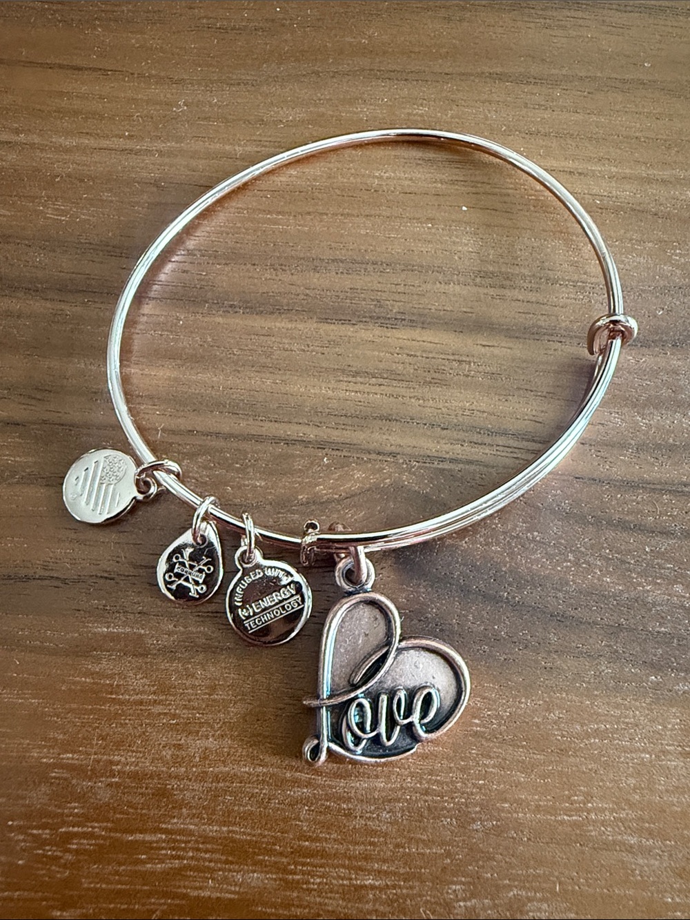 Alex and Ani Rose Gold Tone Heart 'Love' Charm Bangle Bracelet